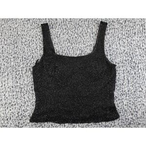 Cache Beaded Tank Top Womens Black Vintage Evening Glam Sequin Shell Zipper Back